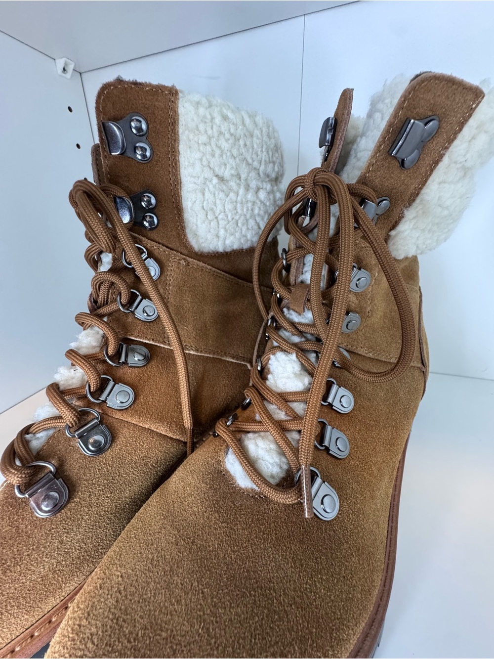 Marc Fisher Suede Sherpa Hiking Boots Tan Lug Sole Size 9 - Picture 8 of 14